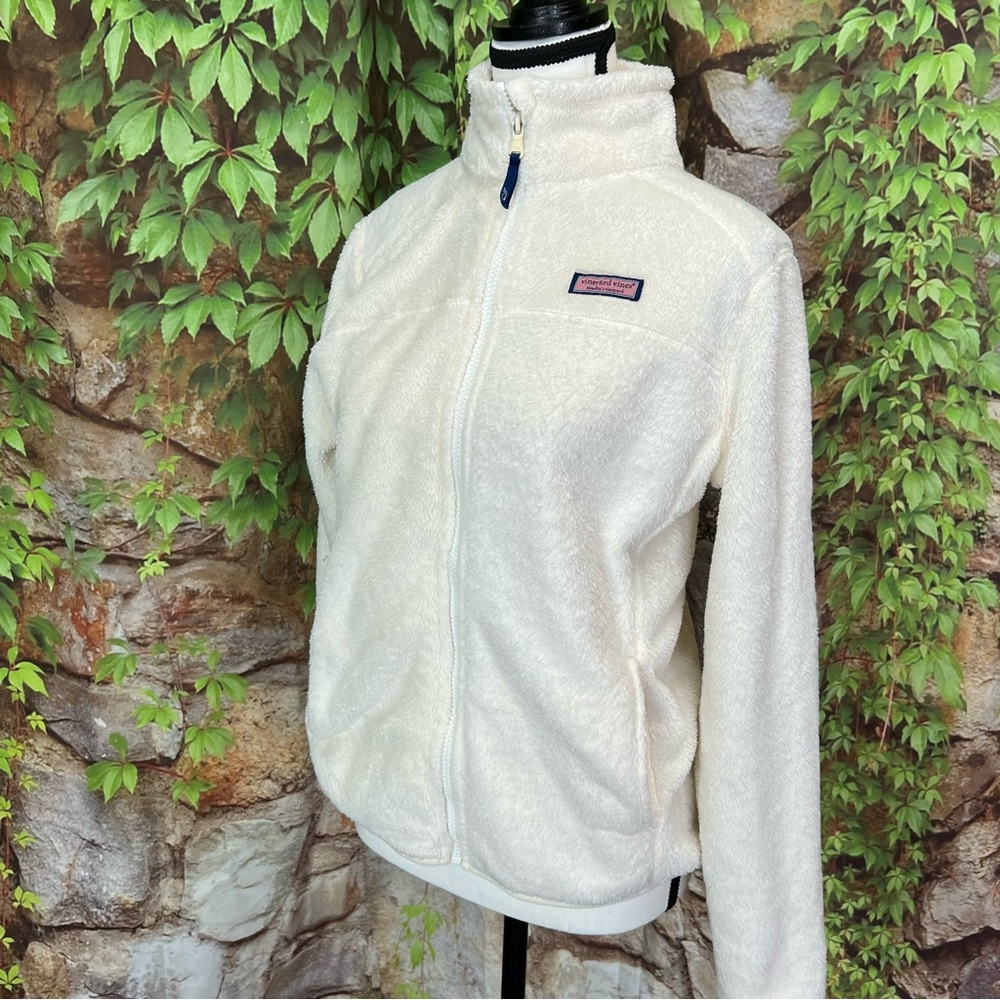 VINRYARD VINES Ivory Zip Front Long Sleeve Fleece Jacket, XS - Picture 7 of 14